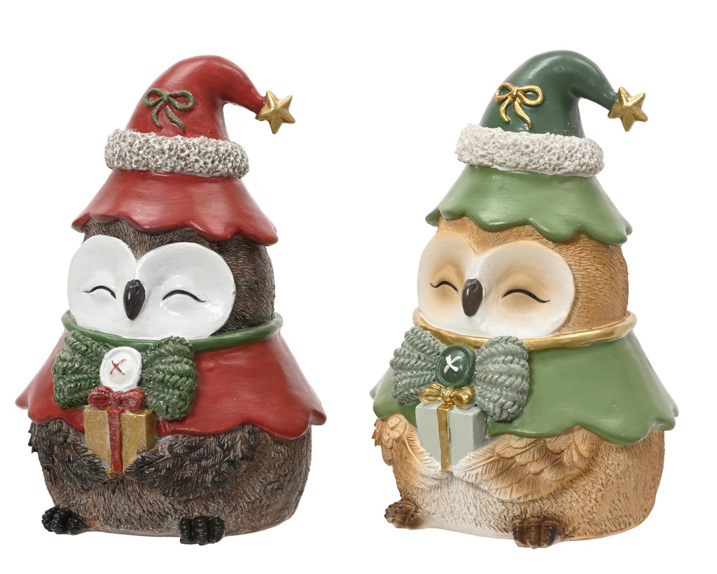 CHOUETTE EN RESINE - 2 ASSORTIMENTS - PRIX UNITAIRE - 13.00-W14.00-H19.00cm
