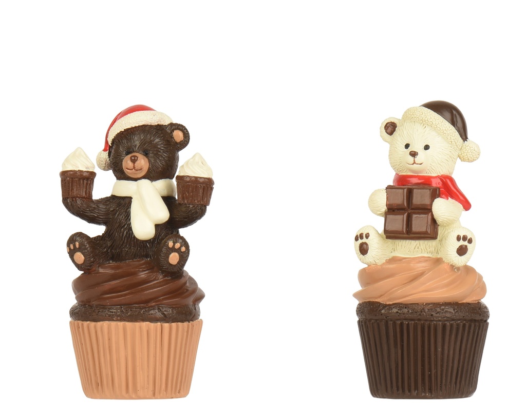 CUPCAKES AVEC DES PETITS ANIMAUX - RESINE - 2 ASSORTIMENTS - PRIX UNITAIRE- L7,50 x l7,00 x H12,00 cm