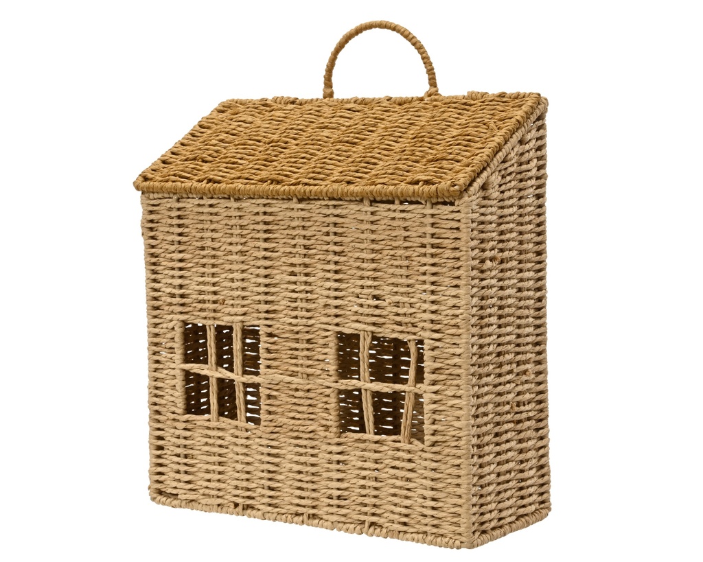 PANIER EN FORME DE MAISON - CORDE EN PAPIER - L 33.00 x l 14.00 x H 40.00 cm