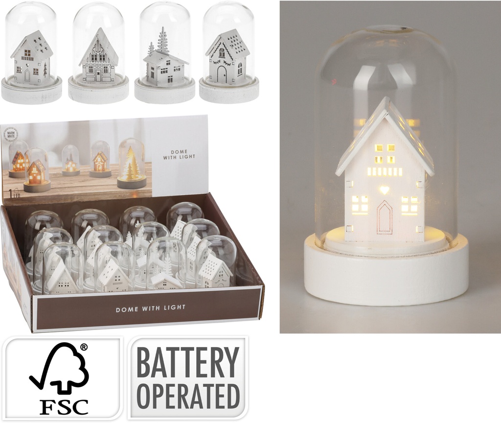 CAMPANITA CRISTAL CASITAS - LUZ LED - 9CM - 4 DISEÑOS - PRECIO UNIDAD 