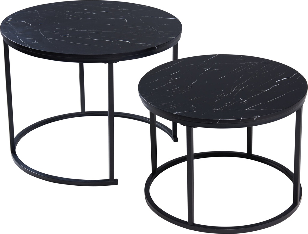TABLE D'APPOINT - METAL - PLATEAU IMITATION MARBRE - 50/60CM - SET DE 2