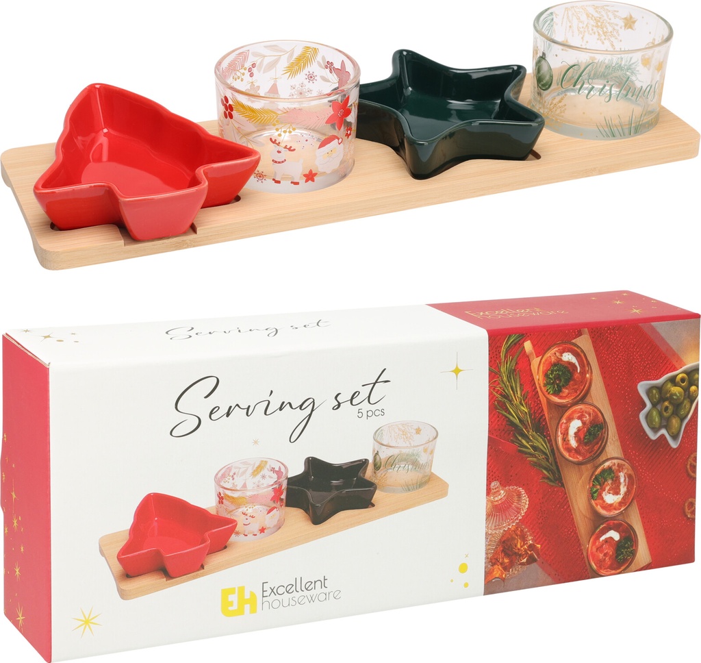 SET DE APERITIVO - MADERA Y CERAMICA - 5 PIEZAS