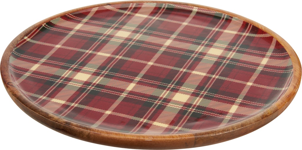 PLAT A CARREAUX - 30 CM - BOIS DE MANGUIER AVEC DESSIN EMAILLE