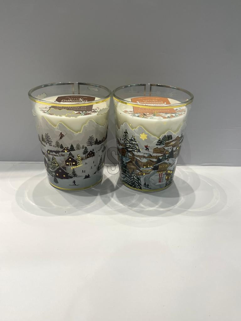 BOUGIE PARFUMEE DANS UN VERRE EN CRISTAL - 13 X 16 CM - 2 COULEURS - PRIX UNITAIRE 