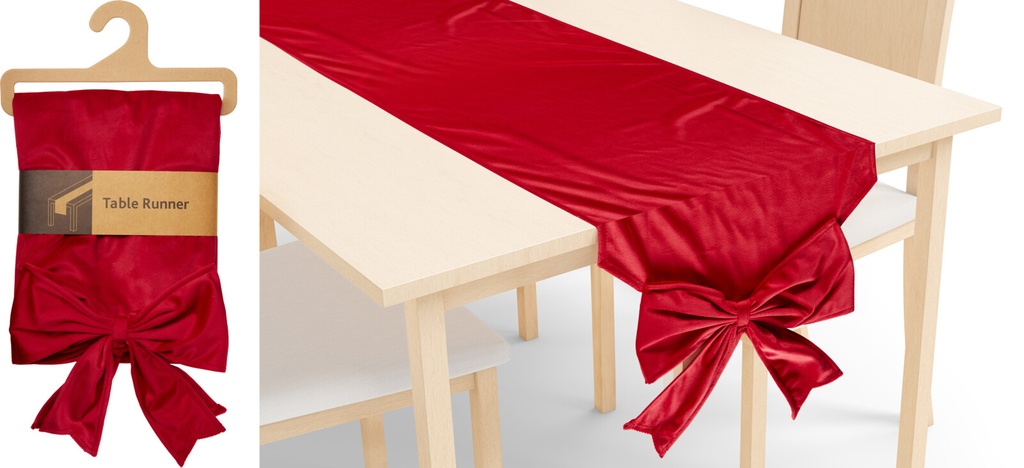 CHEMIN DE TABLE AVEC NOEUDS SUR LES BORDS - 33X240CM - ROUGE