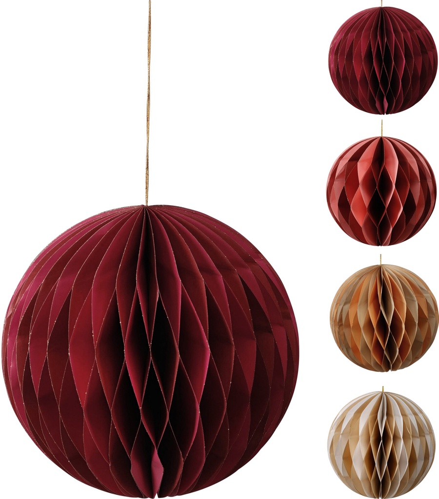BOULE A SUSPENDRE EN PAPIER - FORME DE NID D'ABEILLES - 25 CM - 4 COULEURS - PRIX UNITAIRE