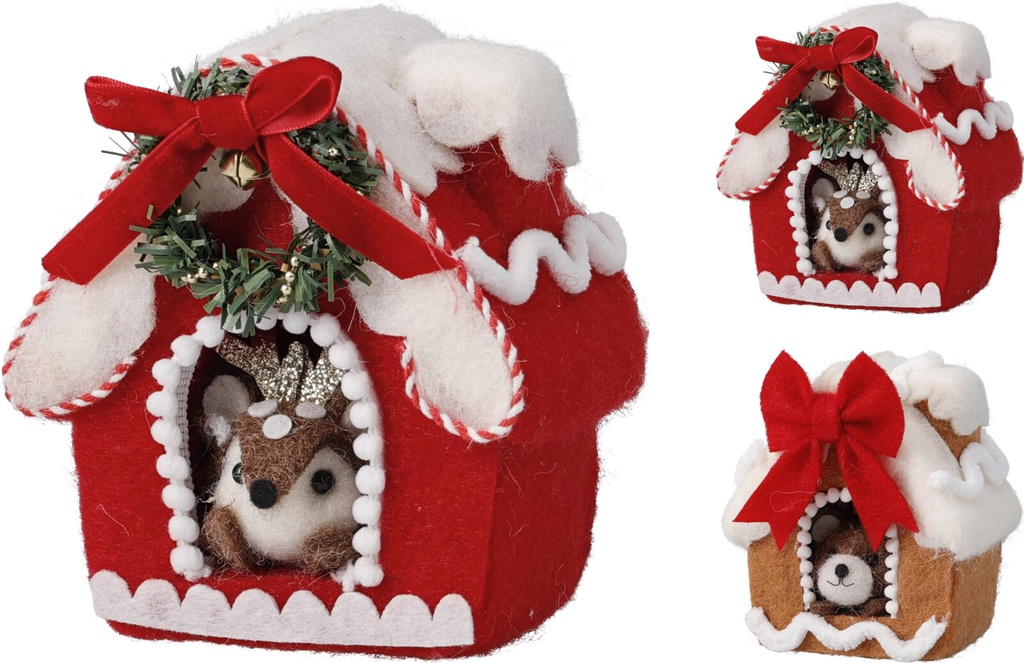 PETITE MAISON EN FEUTRE A SUSPENDRE - 12 CM - 2 COULEURS - PRIX UNITAIRE
