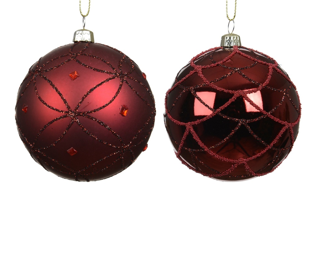 ***BAUBLES POLYSTYRENE BEADS-GLITTER OXBLOOD dia8.00cm