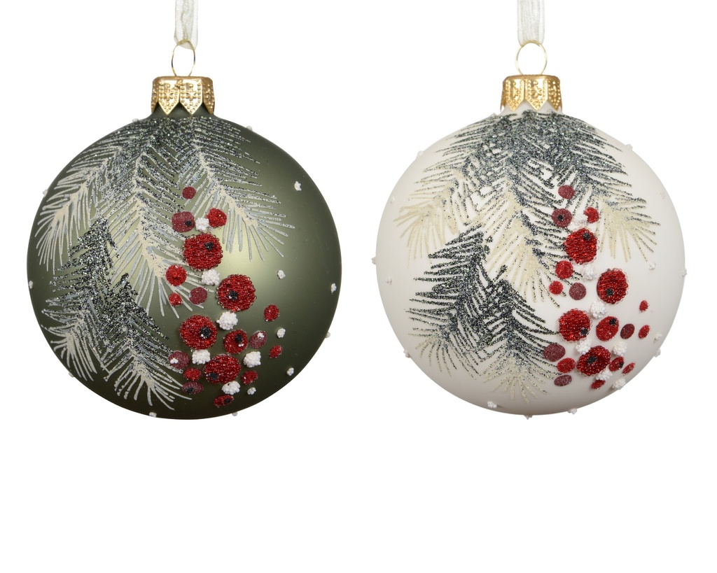 ***BAUBLE GLASS BRANCH WITH BERRIES ASSORTED dia8.00cm