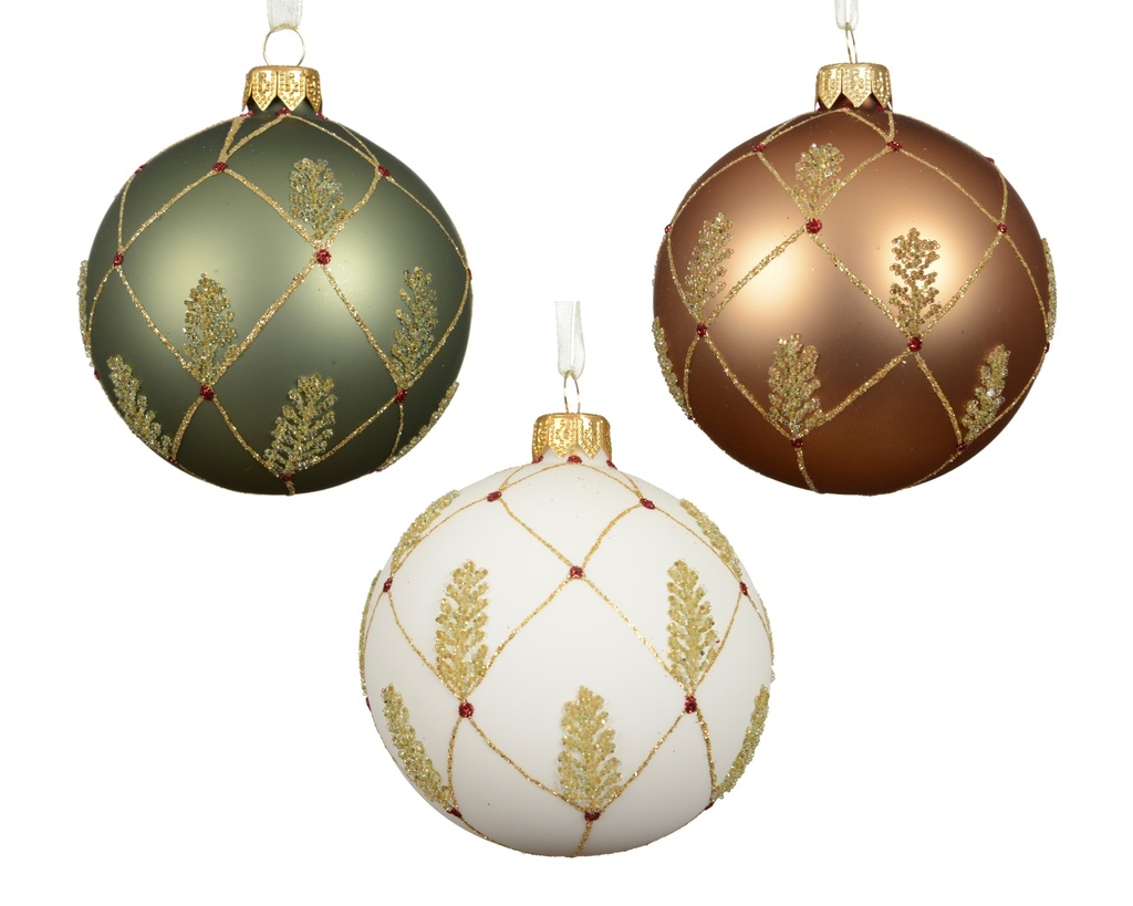 ***BAUBLE GLASS CHECK WITH BRANCH ASSORTED dia8.00cm