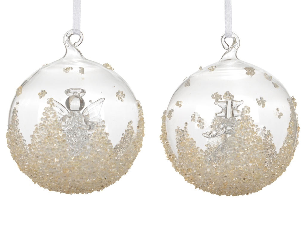 ***BAUBLES GLASS WITH BEADS AT BOTTOM TRANSPARENT dia8.00cm