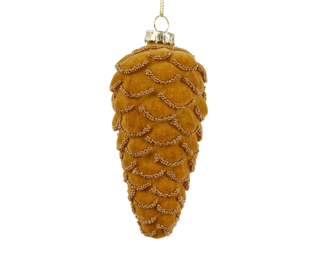***PINECONE GLASS WITH BEAD CHAINS YELLOW dia6.00-H12.50cm