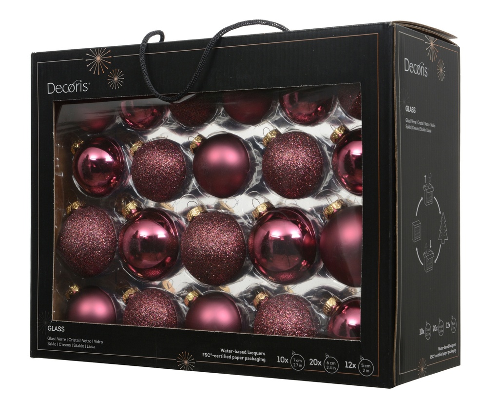 ***BAUBLES GLASS DARK ROSE dia7.00cm