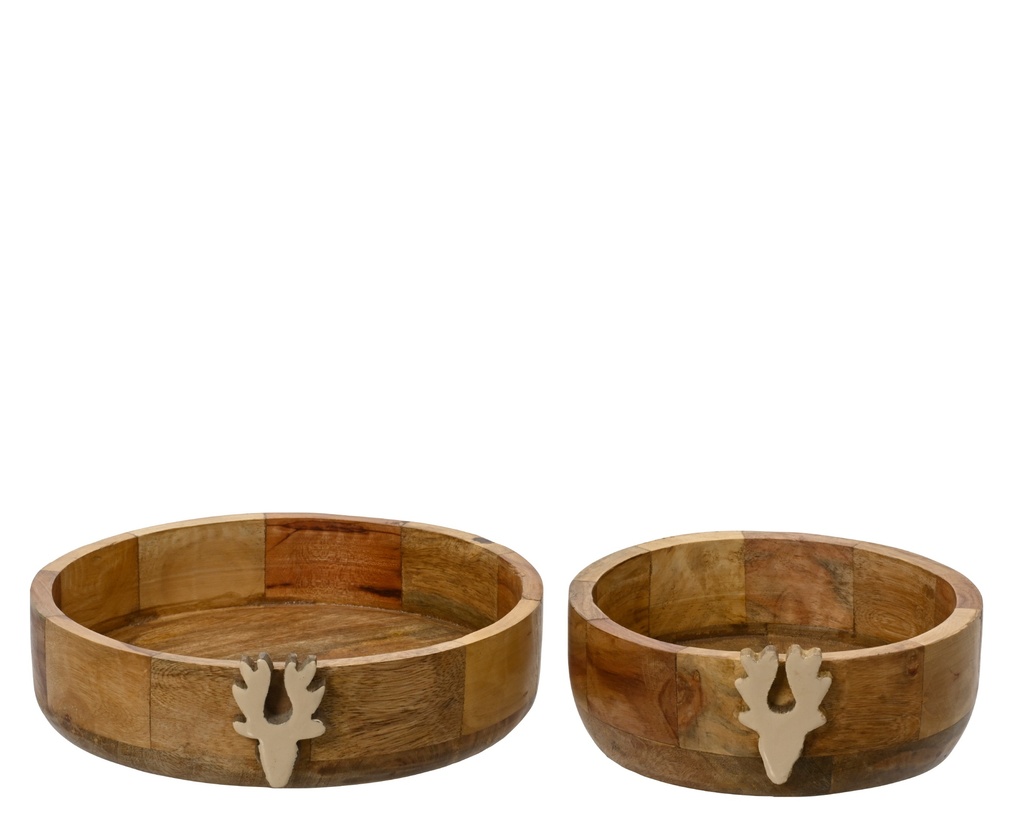BOLES MADERA MANGO CON DETALLITO CUERNOS -  SET DE DOS -L25.00-W26.50-H10.00cm /L22.00-W20.00-H8.00cm