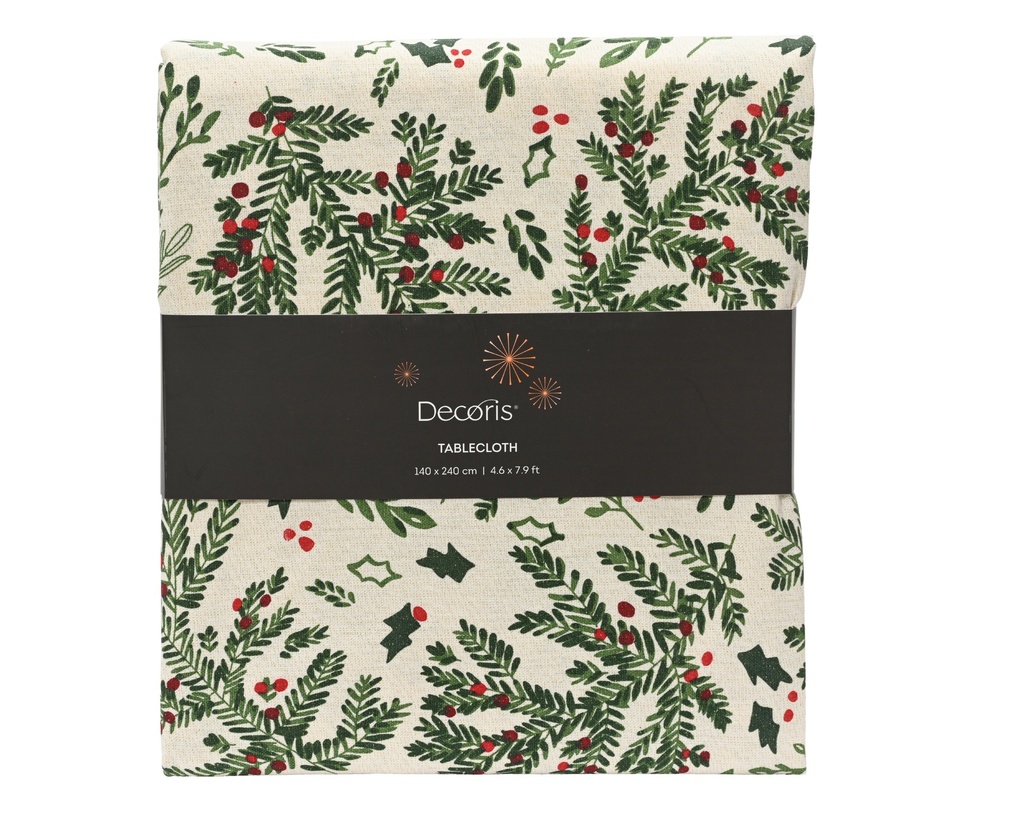 ***TABLECLOTH COTTON WHITE/GREEN L240.00-W140.00-H0.10cm