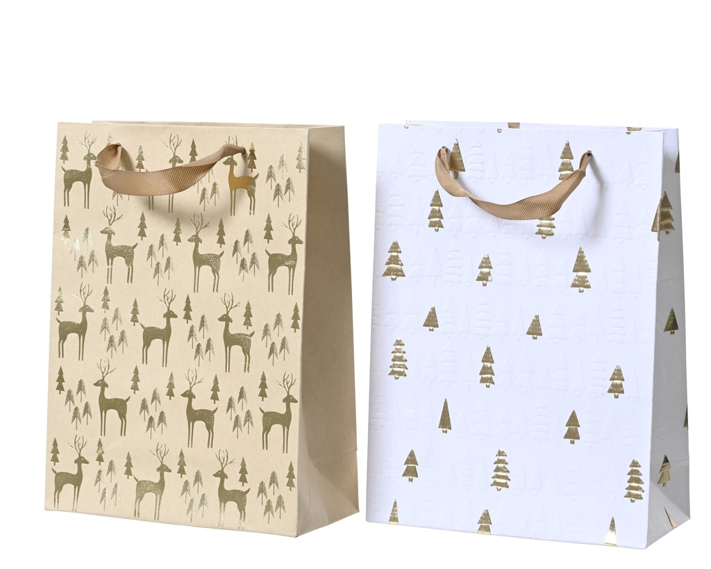 ***GIFTBAG PAPER TREE DEER ASSORTED L12.00-W6.50-H16.00cm