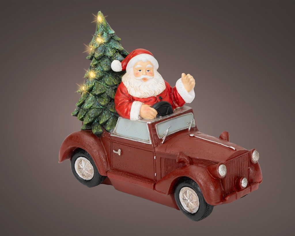 FIGURA PAPA NOEL CON LUZ - COCHE Y ARBOL NAVIDAD - WARM WHITE L10.00-W22.00-H18.00cm-8LEDS