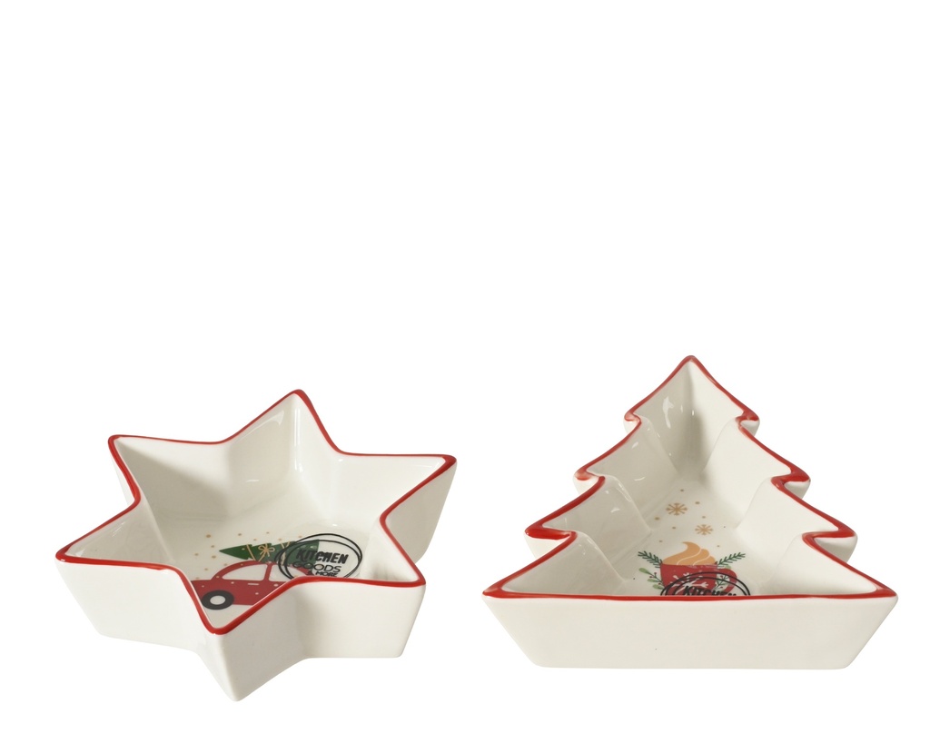BANDEJITAS TAPAS PORCELANA - ESTRELLA/ARBOL - PRECIO UNIDAD - L11.00-W10.30-H2.50cm