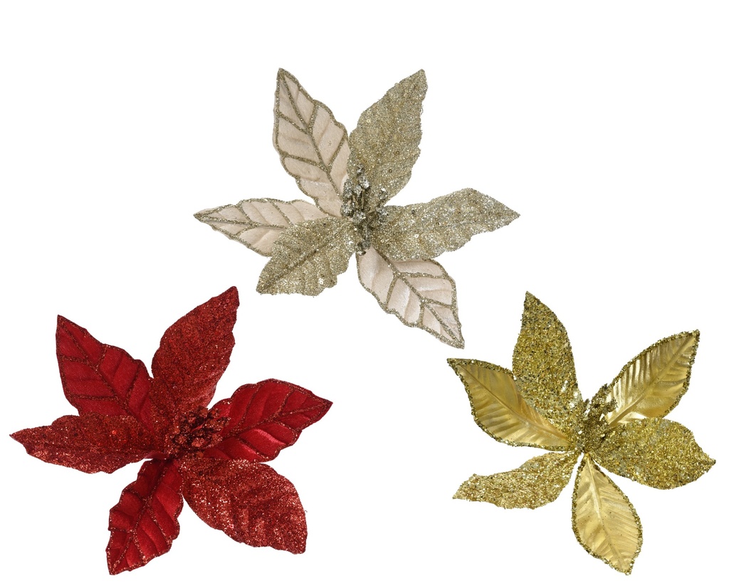 ***POINSETTIA POLYESTER VELVET ASSORTED dia24.00-H17.00cm