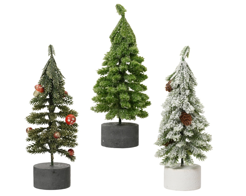 ***MERRY FIR MINI TREE ASSORTED- GLITTER- SNOWY GREEN/COLOUR(S) dia8.00-H21.00cm