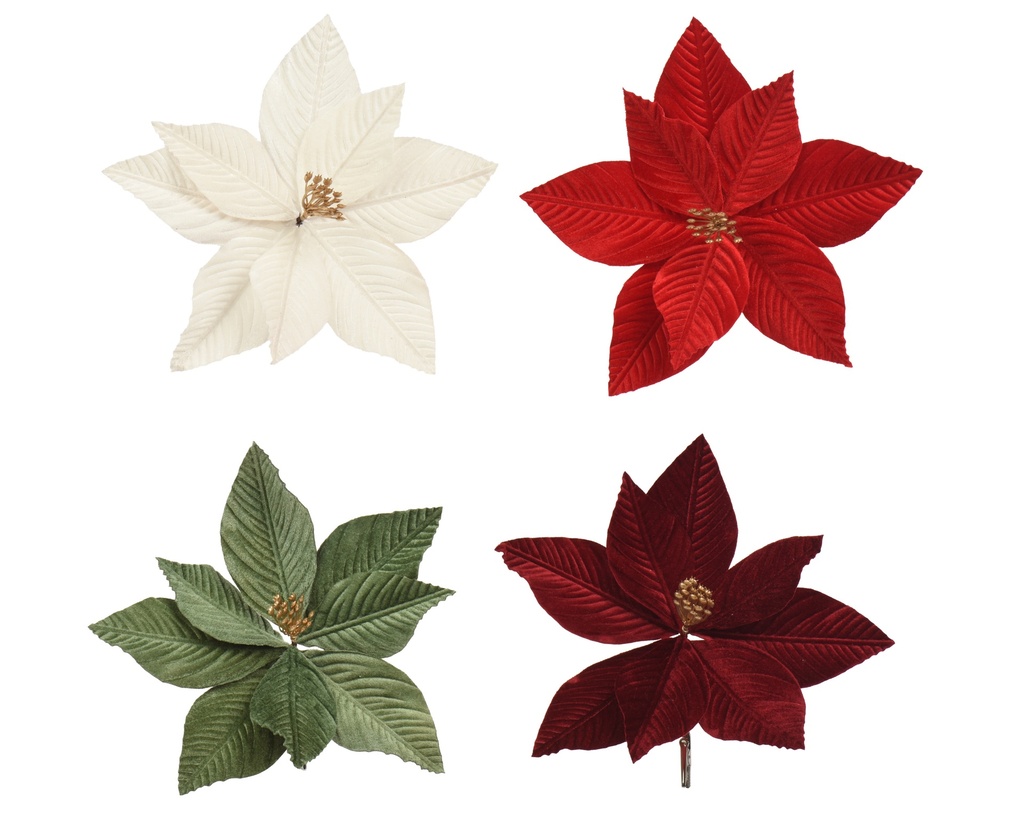 ***POINSETTIA POLYESTER VELVET ASSORTED dia25.00-H8.00cm