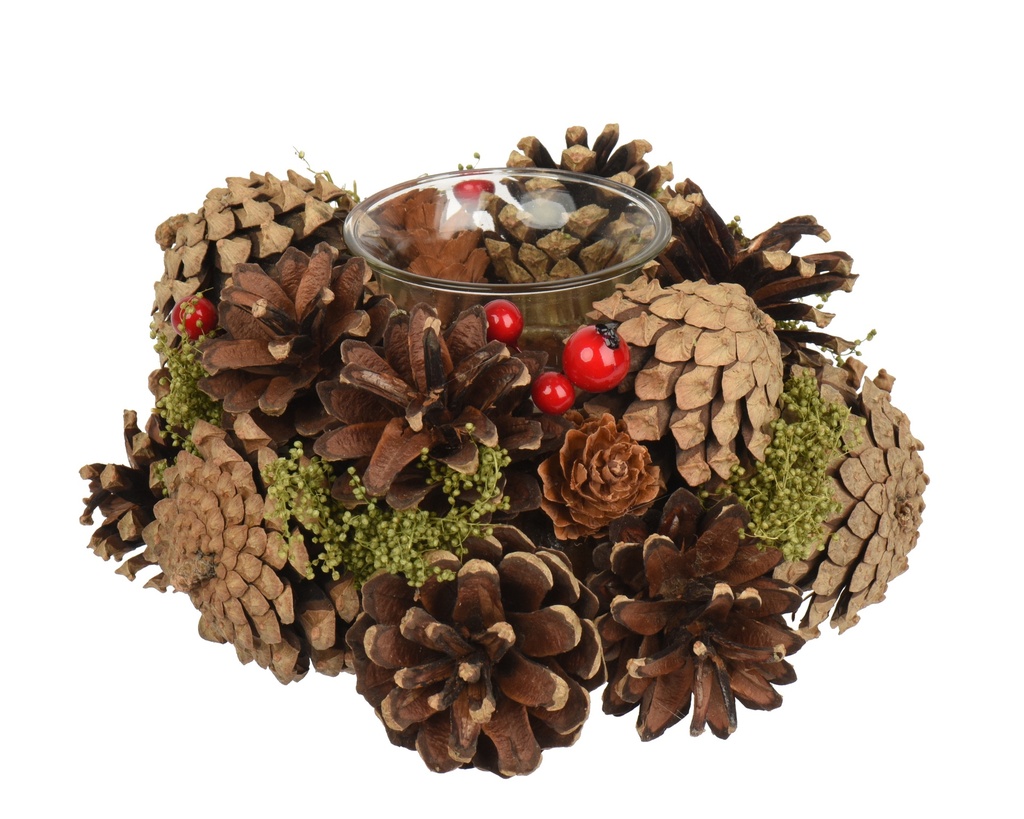 ***TEALIGHTHOLDER PINECONE NATURAL dia16.00-H8.00cm
