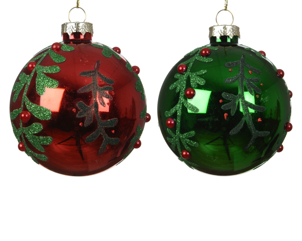 BOLA DE CRISTAL CON HOJAS VERDES - 2 SURTIDOS - PRECIO UNIDAD - dia8.00cm
