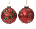 ***BAUBLE GLASS W BRANCHES- BEADS CHRISTMAS RED dia8.00cm