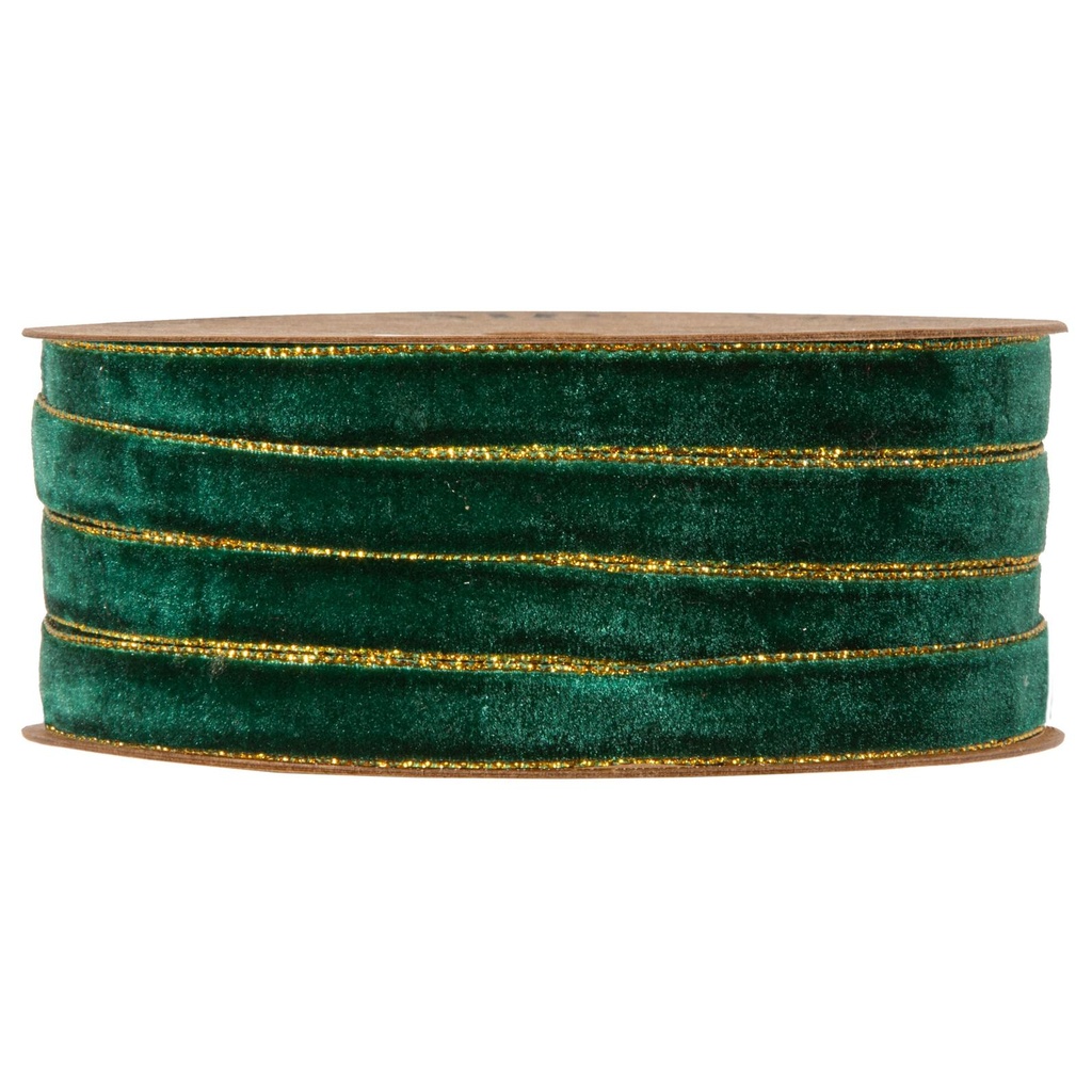 CINTA TERCIOPELO CON BORDE DORADO - MM9X20MT - VERDE