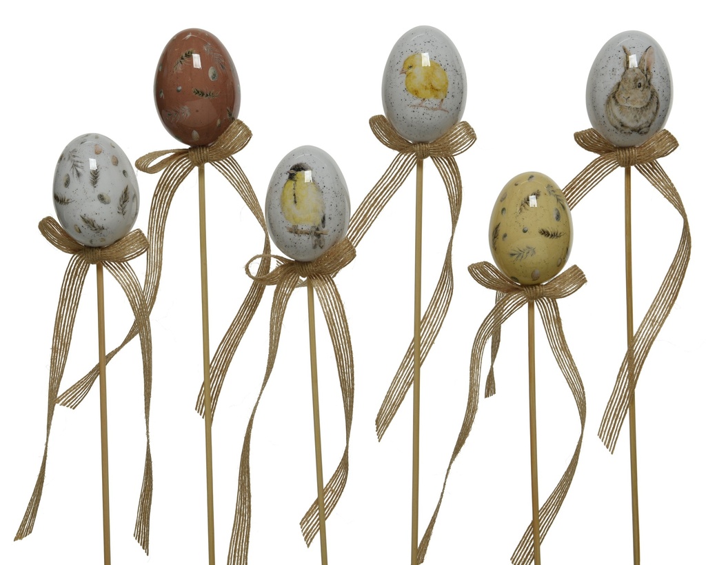 ***EGG FOAM HIGH GLOSS EASTER FIG DESIGNS ON PICK 6ASS ASSORTED D.4cm x H.6cm