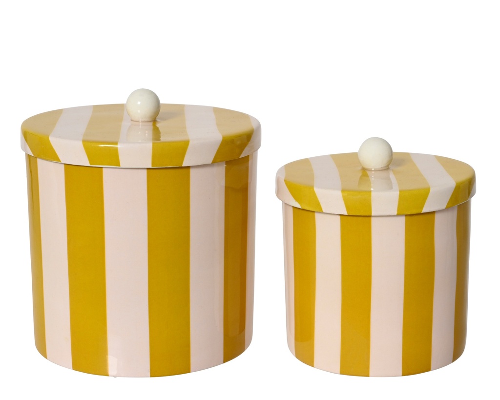 ***JAR IRON WITH ENAMEL YELLOW/COLOUR(S) D.13cm x H.13cm