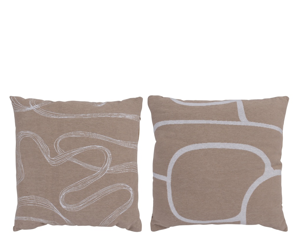 ***CUSHION POLYESTER VELVET SQUARE CHENILLE JACQUARD 2ASS BEIGE/COLOUR(S) L.43cm x W.43cm x H.3cm