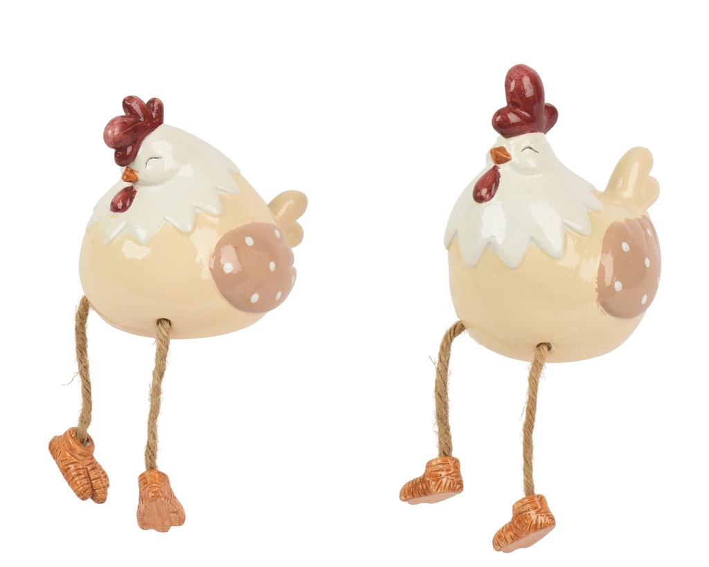 ***CHICKEN TERRACOTTA WITH DANGLING LEGS PAINTING 2ASS OFF-WHITE/COLOUR(S) L.8cm x W.10cm x H.16.5cm