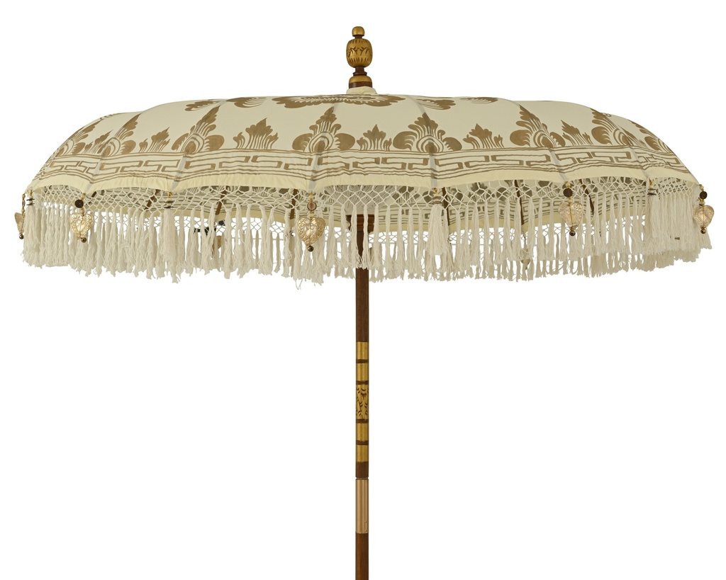***PARASOL COTTON GOLD METALLIC PATTERN TASSEL, IRON HANGERS CREAM D.200cm x H.260cm