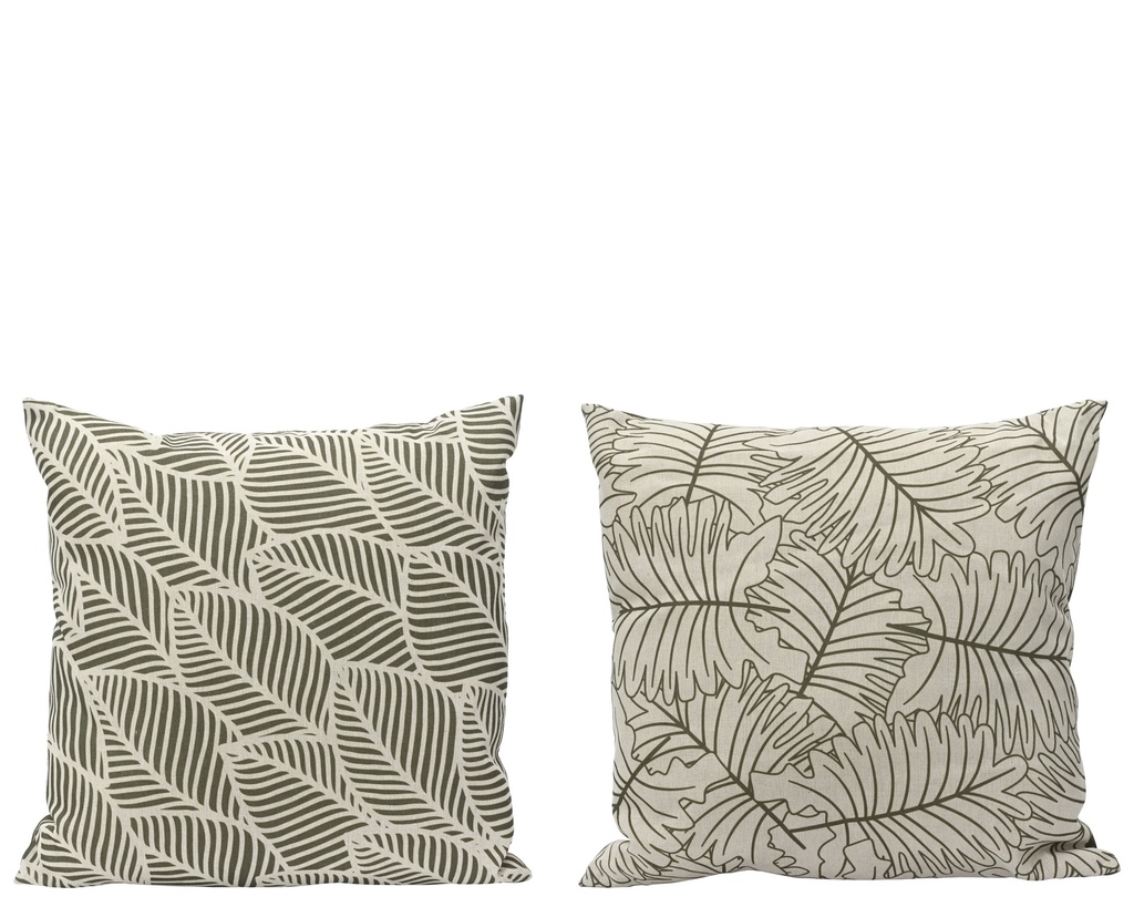 ***CUSHION POLYESTER COTTON SQUARE PRINTING LEAF PATTERN 2ASS OUTDOOR GREEN/WHITE L.3cm x W.45cm x H.45cm