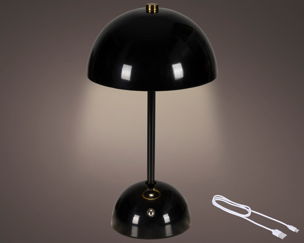 ***LED RECHARGEABLE TABLE LAMP IRON STEADY BO INDOOR BLACK/WARM WHITE D.15cm x H.26cm