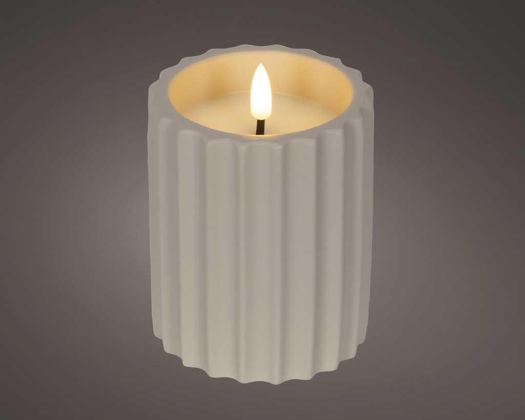 ***LED WICK CANDLE CONCRETE FIRE FLAME EFFECT BO OUTDOOR CREAM/WARM WHITE D.8.5cm x H.11.5cm