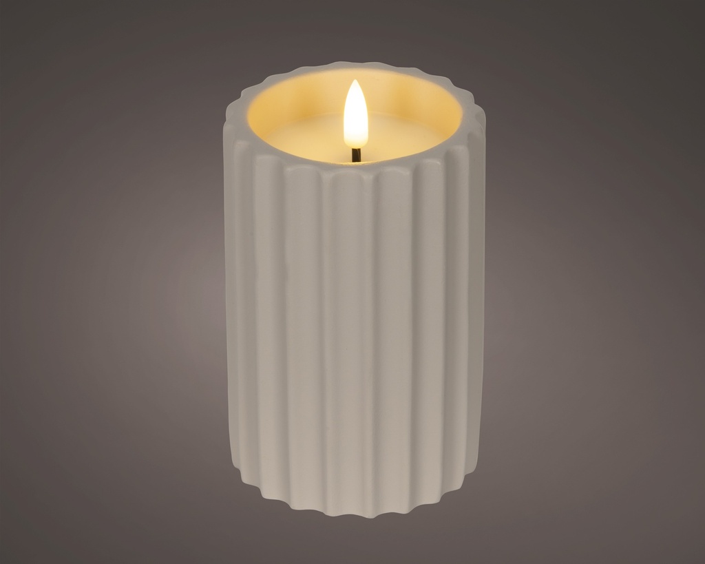 ***LED WICK CANDLE CONCRETE FIRE FLAME EFFECT BO OUTDOOR CREAM/WARM WHITE D.8.5cm x H.14cm