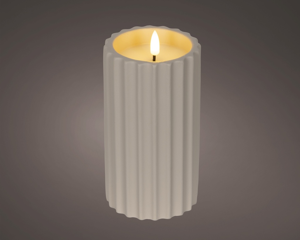 ***LED WICK CANDLE CONCRETE FIRE FLAME EFFECT BO OUTDOOR CREAM/WARM WHITE D.8.5cm x H.16.5cm