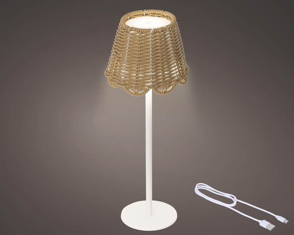 ***LED RECHARGEABLE TABLE LAMP WICKER STEADY BO INDOOR NATURAL/WARM WHITE D.12.5cm x H.39cm
