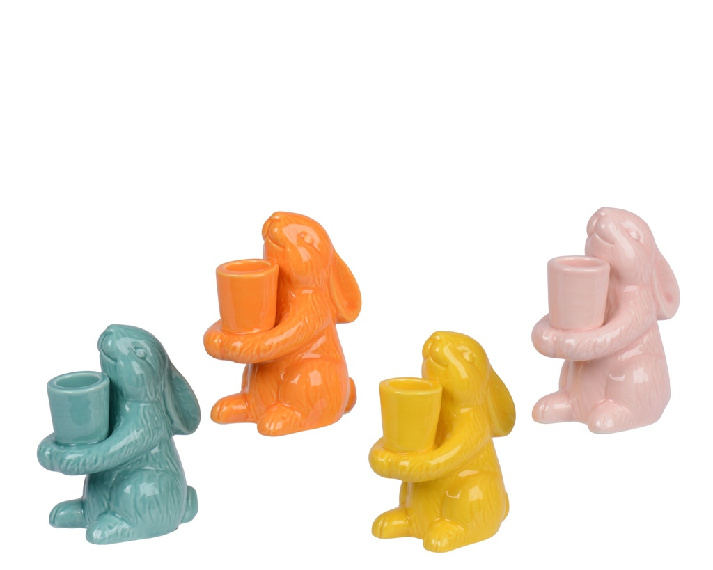 ***CANDLEHOLDER STONEWARE BUNNY GLAZED 4COL ASS ASSORTED L.9cm x W.5.8cm x H.11.3cm