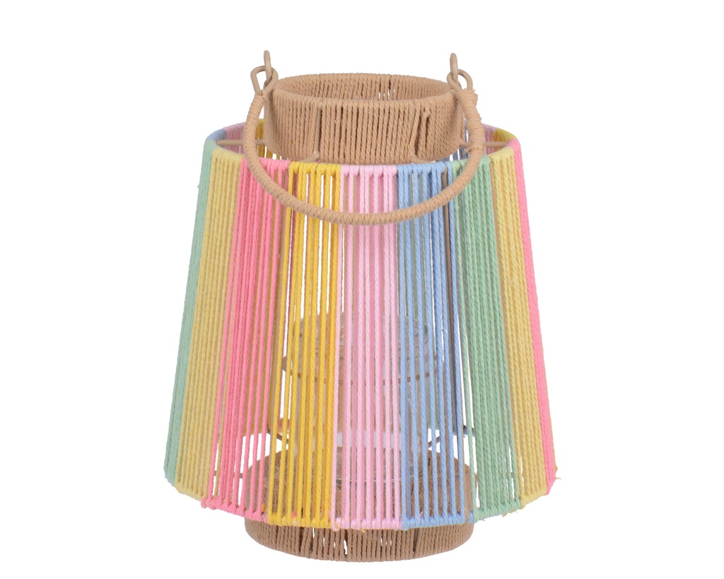 ***LANTERN POLYESTER COTTON W JUTE WRAP HANDLE MULTI D.23cm x H.34.5cm