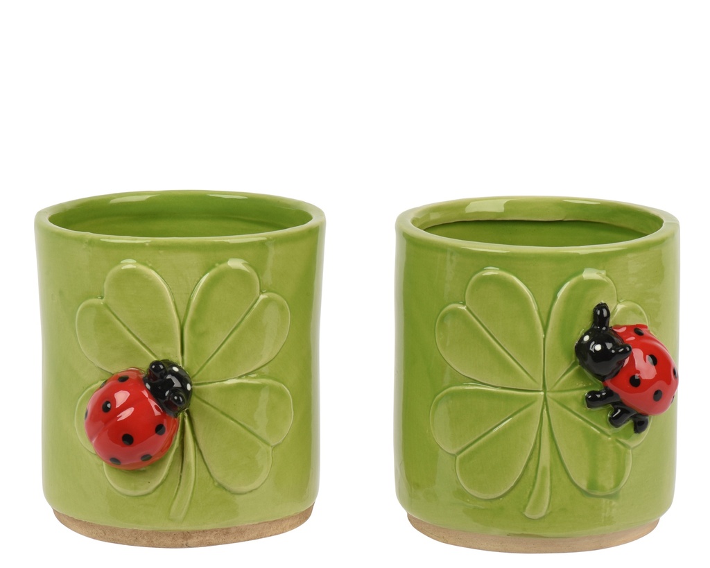 ***PLANTER STONEWARE GLAZED LADYBIRD 2ASS GREEN/COLOUR(S) L.12.5cm x W.11cm x H.11.8cm