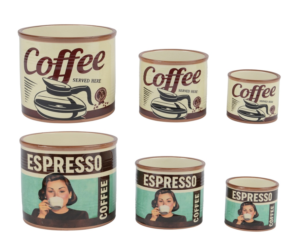***PLANTER DOLOMITE ROUND DECAL COFFEE 2ASS ASSORTED D.13.5cm x H.11.7cm