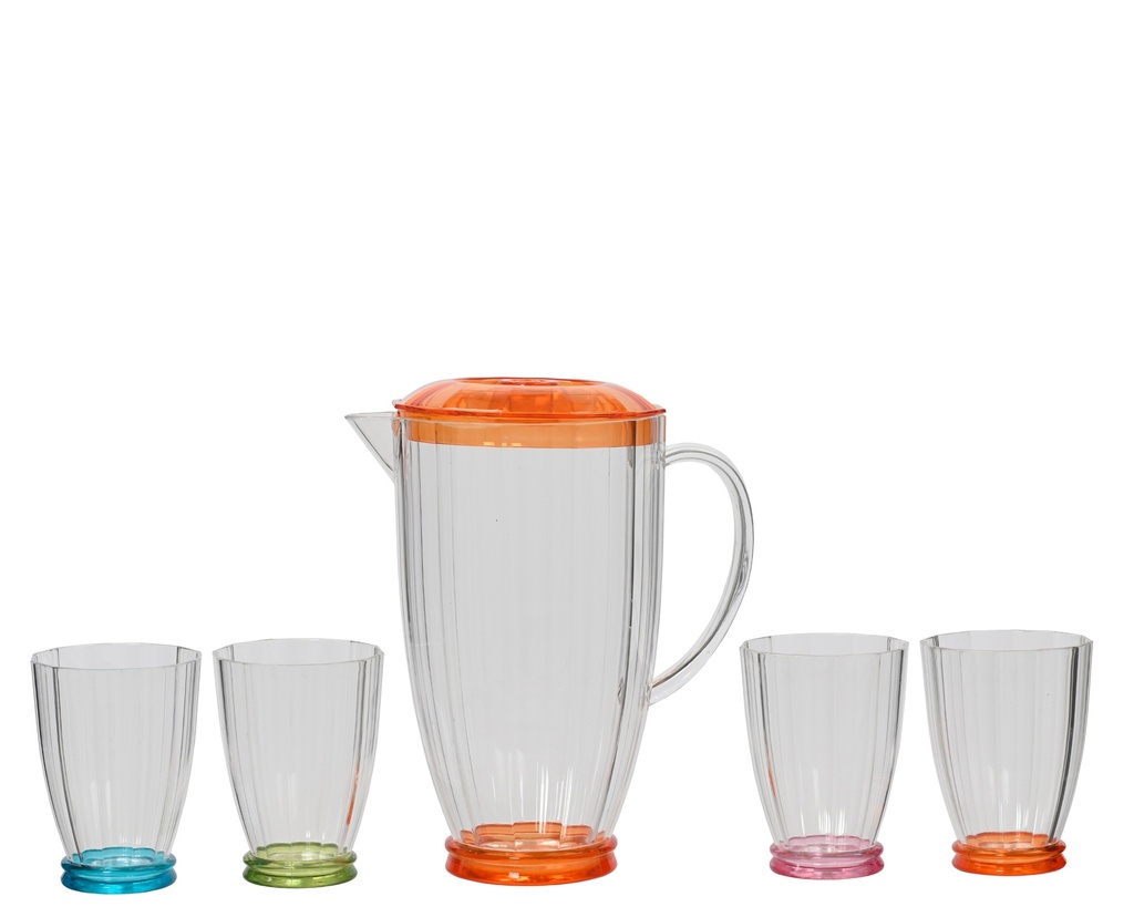 ***PITCHER PLASTIC EMBOSSED STRIPE MIX TRANSPARENT/COLOUR(S) D.13.8cm x H.25cm