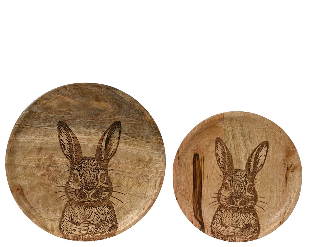 ***PLATE MANGOWOOD WITH LASTER CUT BUNNY FSC MIX 70% NATURAL D.25cm x H.2.5cm