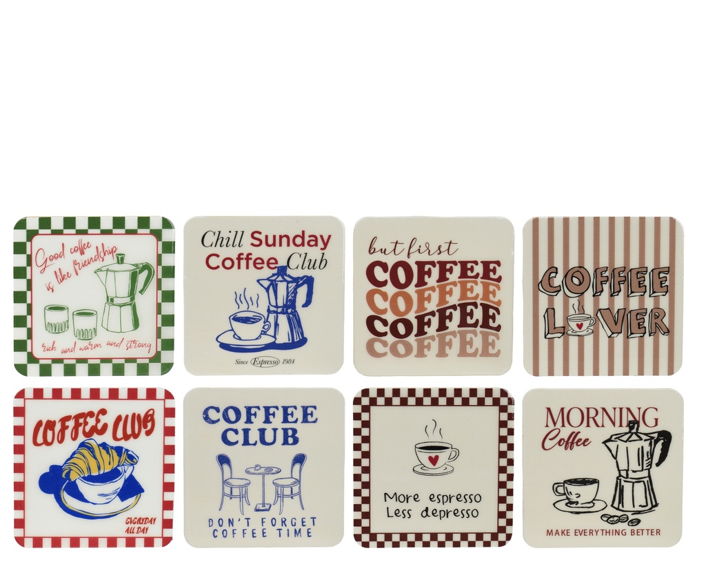 ***COASTER BAMBOO ENAMEL 8ASS MULTI L.9.5cm x W.9.5cm x H.0.6cm