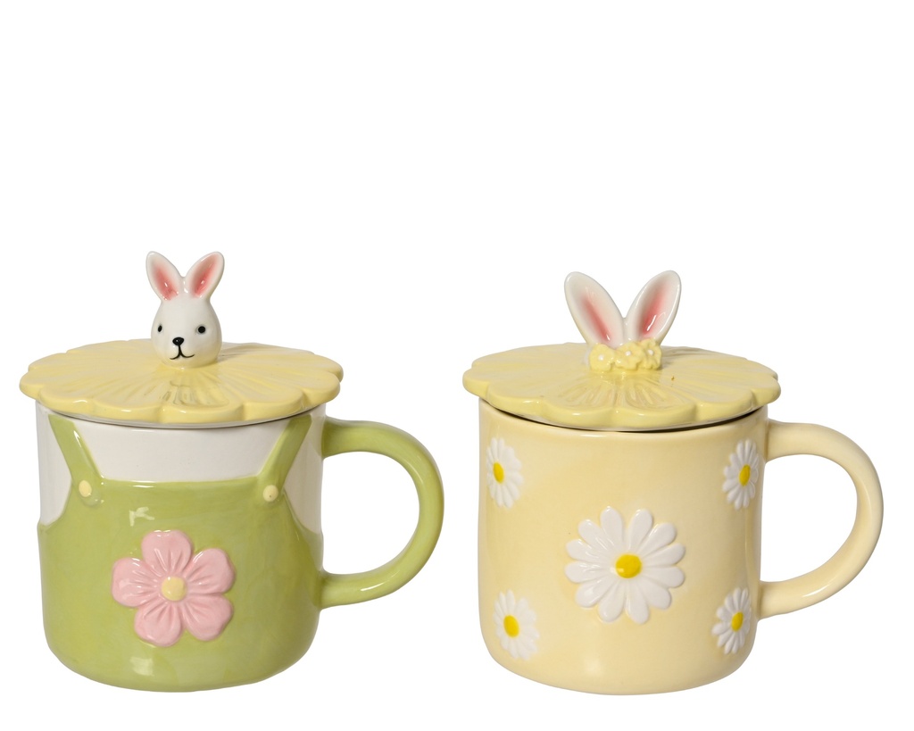 ***MUG STONEWARE GLAZED WITH FLOWER 2ASS ASSORTED L.13cm x W.10cm x H.13cm