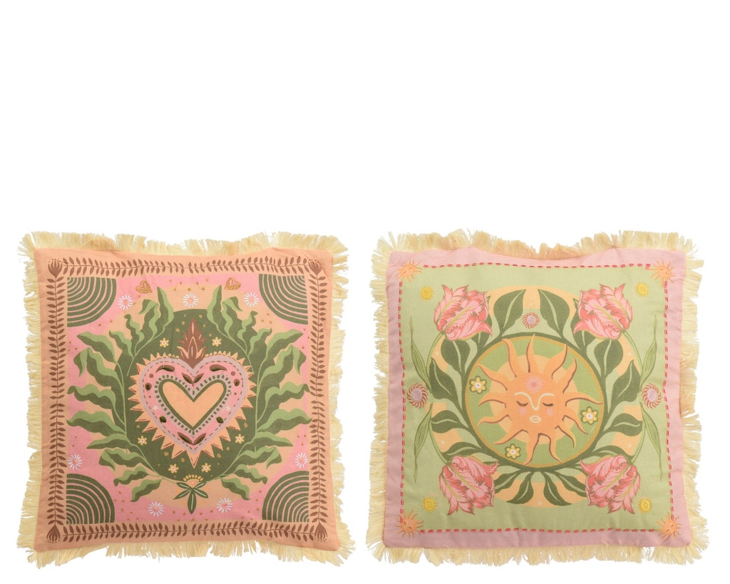 ***CUSHION POLYESTER COTTON PRINTING+EMBROIDERY 2ASS ASSORTED L.45cm x W.45cm x H.8cm