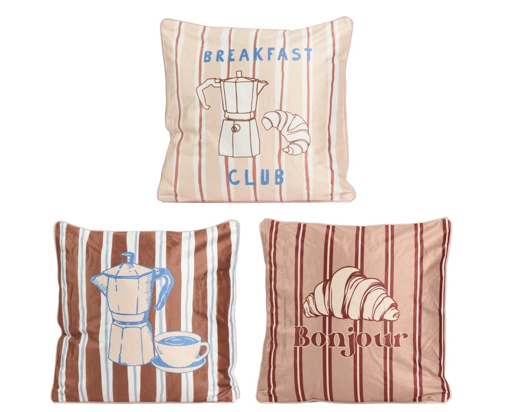 ***CUSHION POLYESTER VELVET PRINTING STRIPE W PRINT 3ASS ASSORTED L.45cm x W.45cm x H.8cm